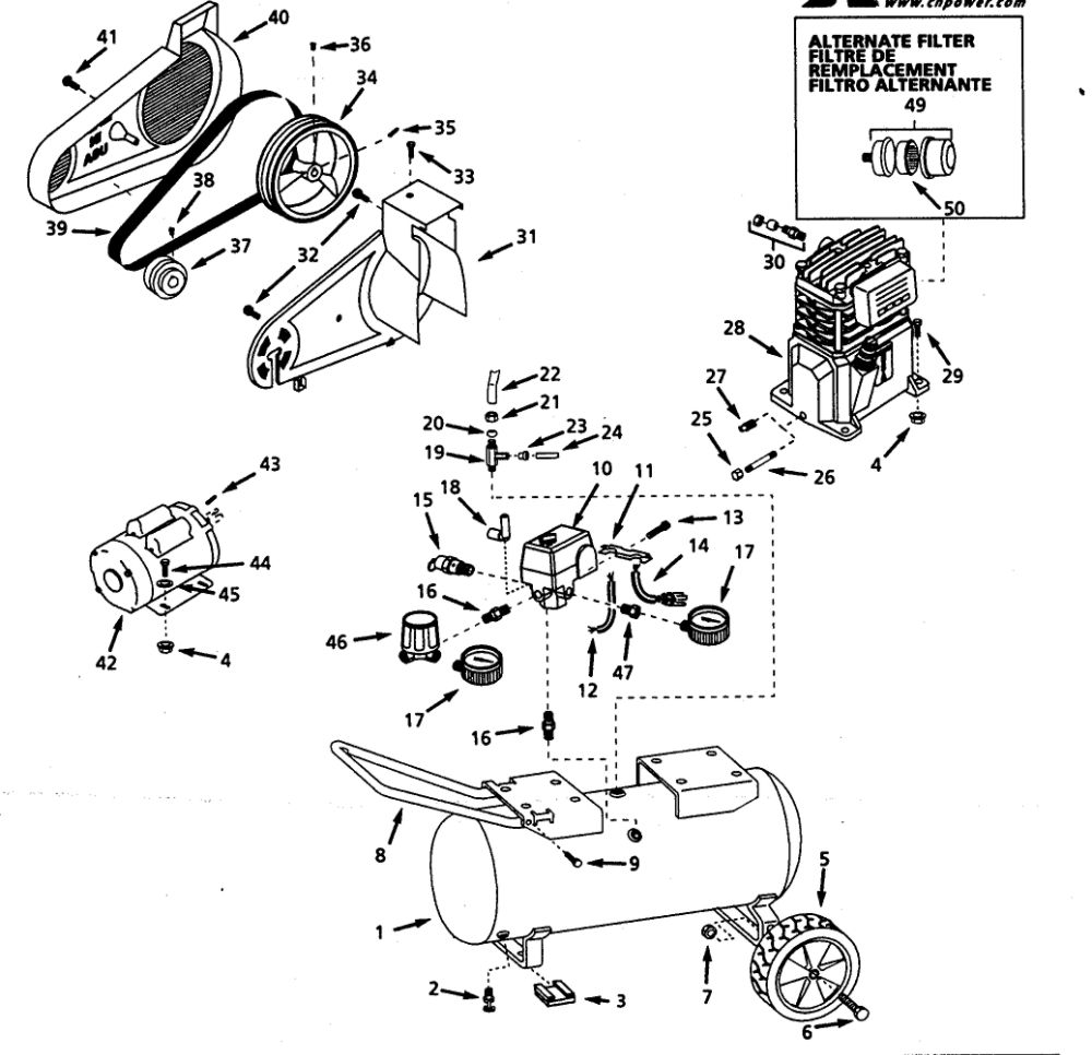 Compressor Diagram and Parts List for VT633300  Campbell Hausfeld Compressor